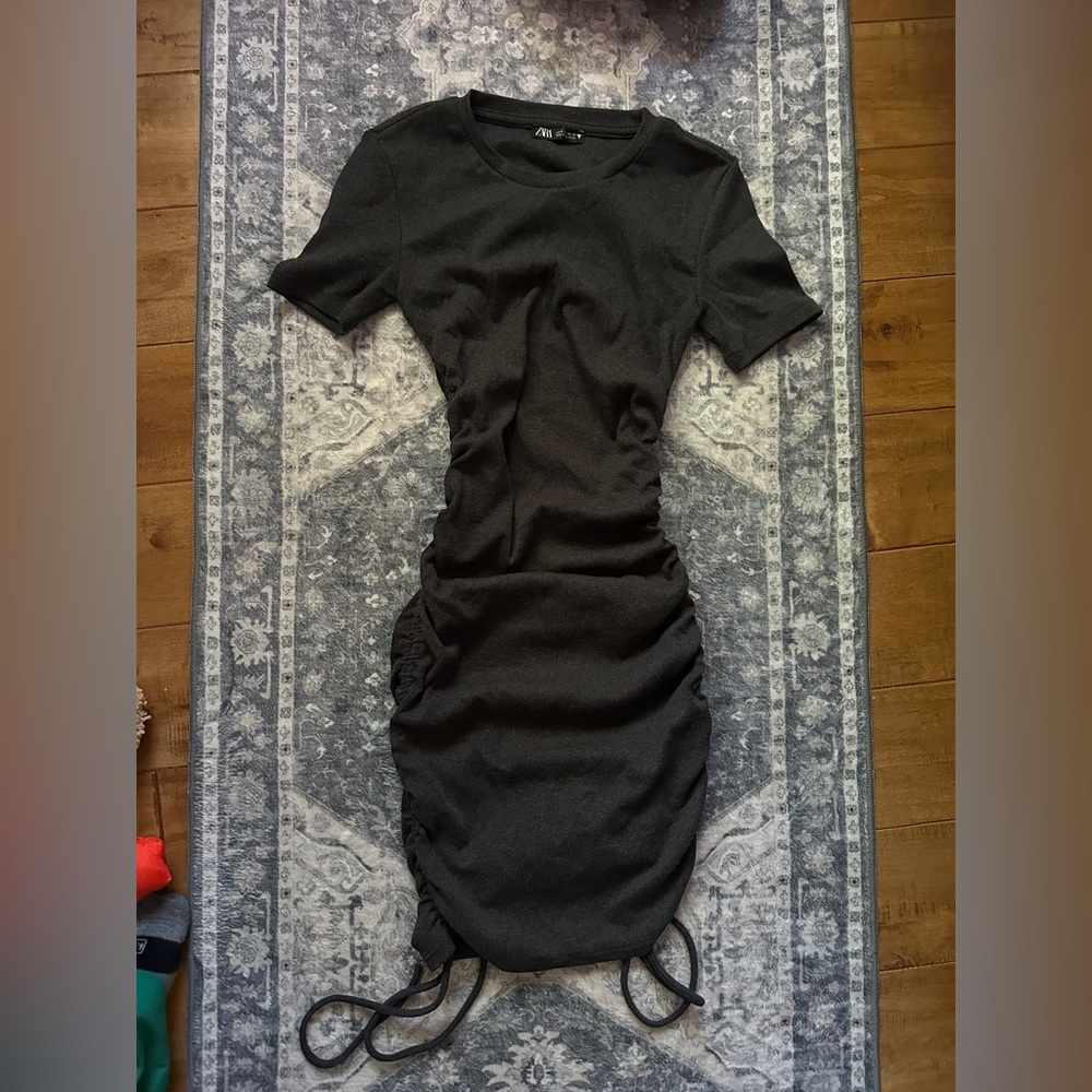 Zara Black Ruched Bodycon Mini Dress